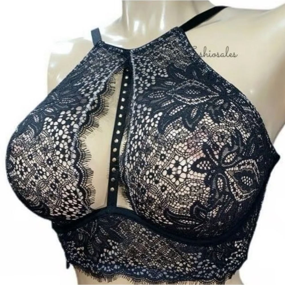 Victoria's Secret Black Lace High-Neck Bralette